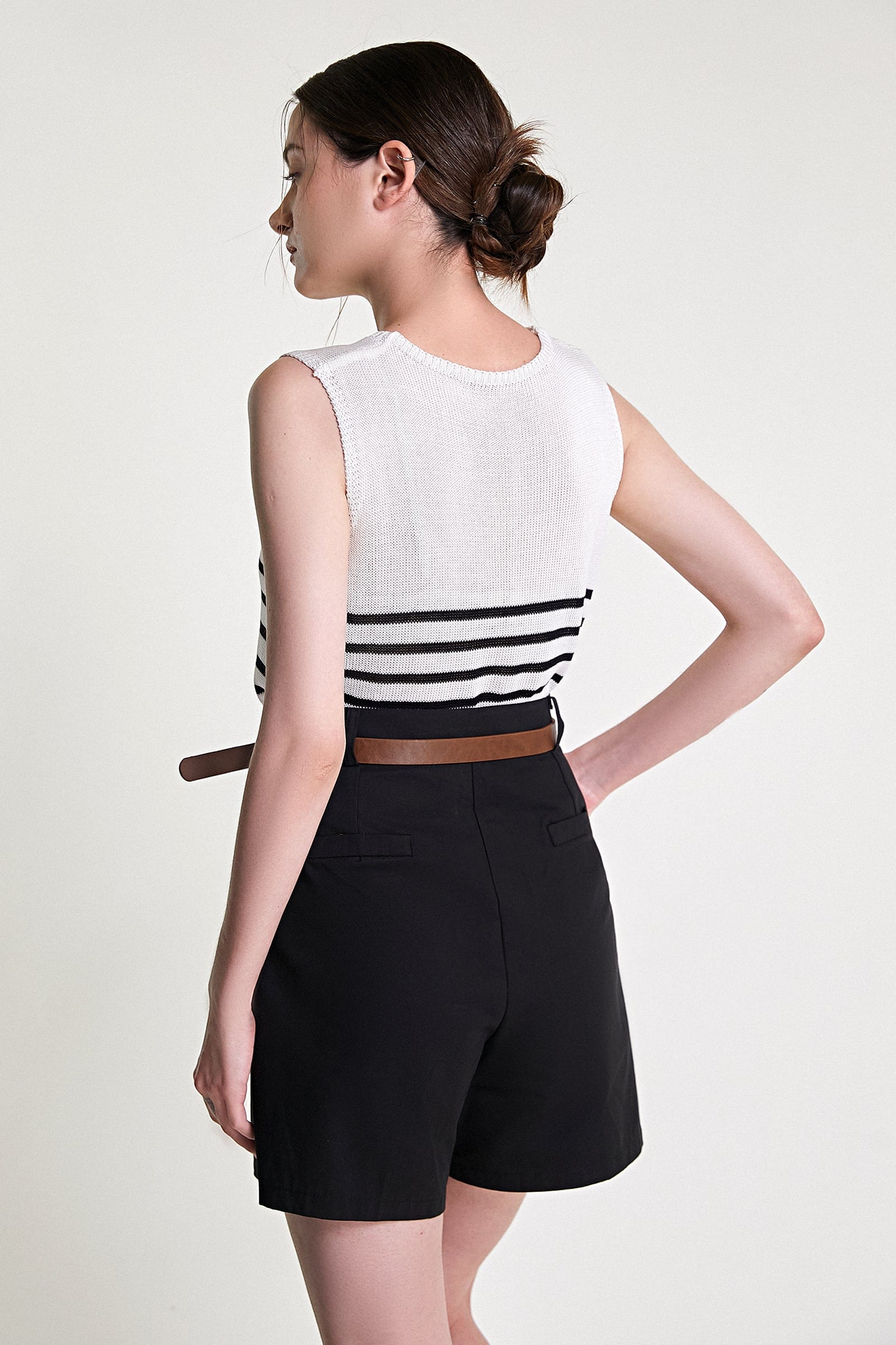 White Striped Knitted Tank Top