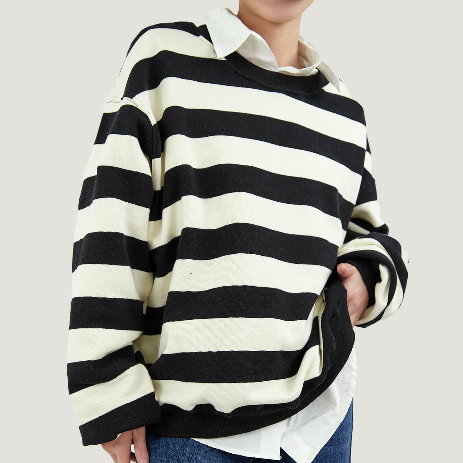 Black Comfort Striped Pullover Sweatshirts