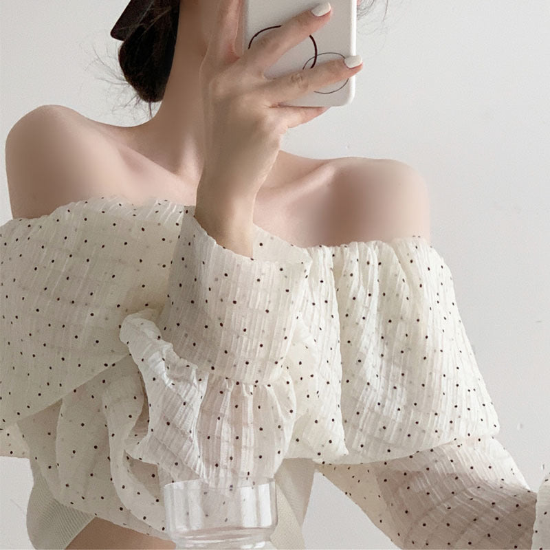 White Puff Sleeve T Polka Dots