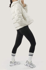 White Stand Collar Zip Puffer Jacket