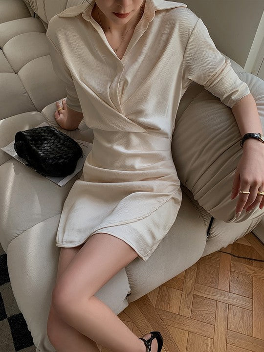 Ivory Pleat Detail Button Front Shirt Dress