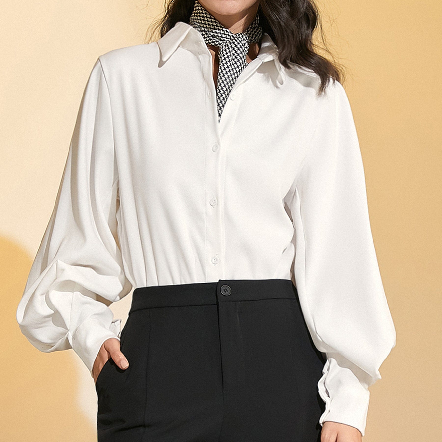 White Buttoned Lantern Sleeve Shirt