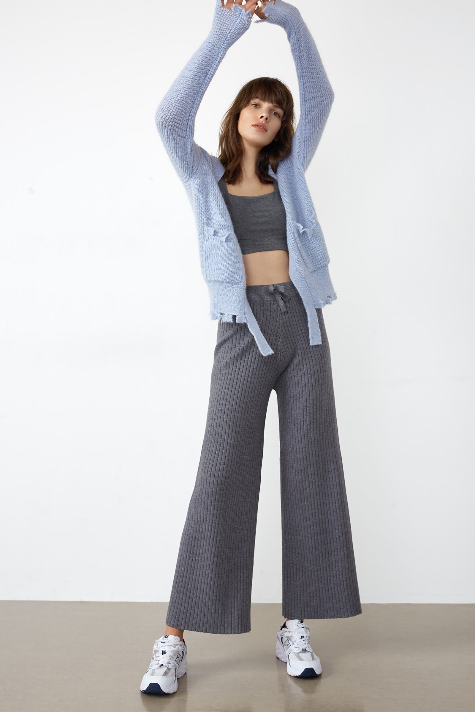 Lowman Light Grey High Waist Knit Pants