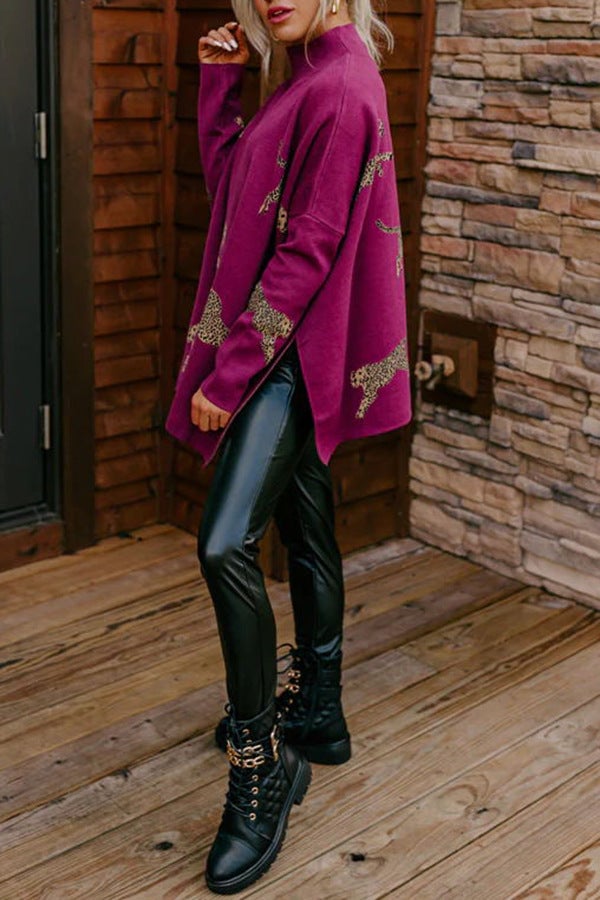 casual vintage tiger and leopard print long sleeve tops
