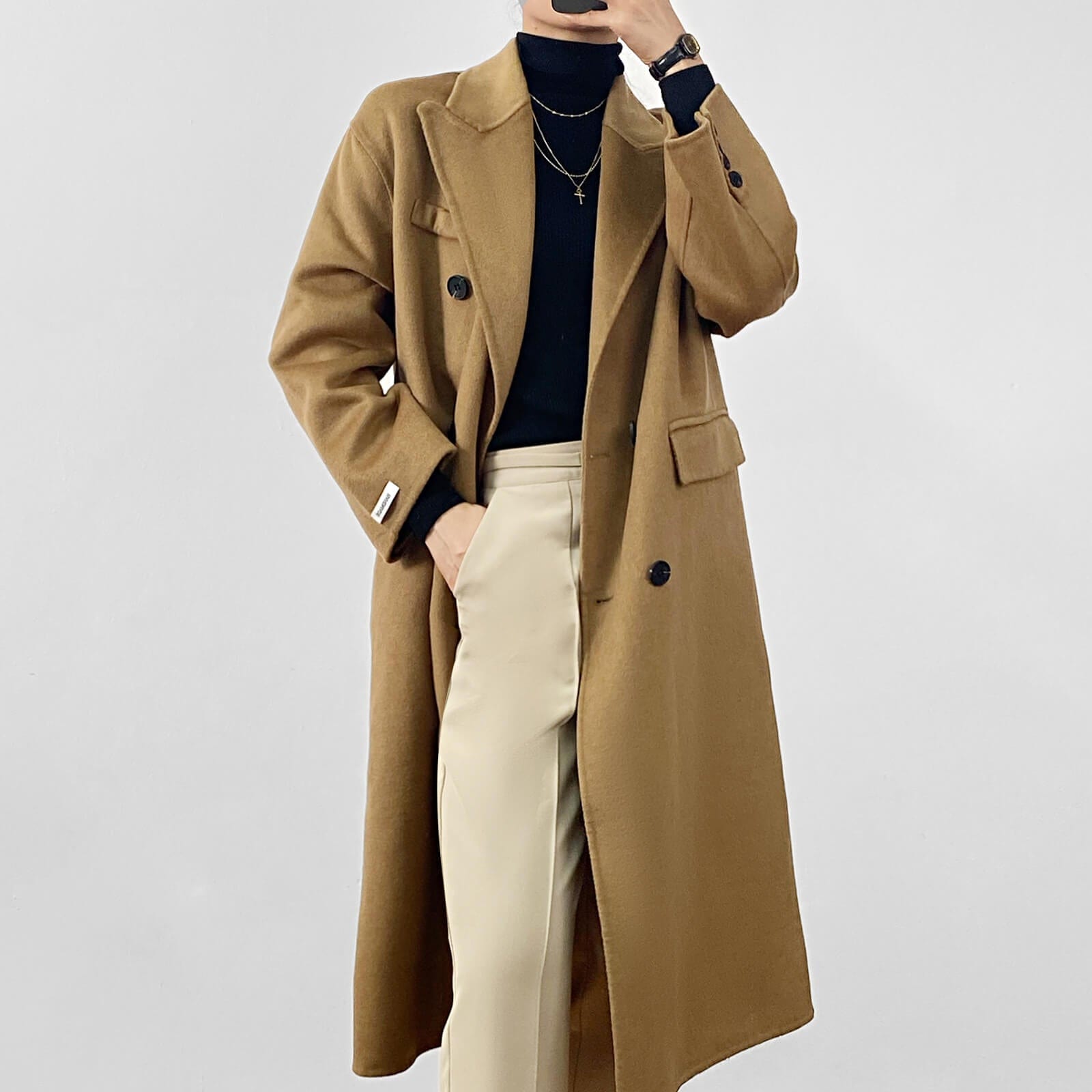 Peru Premium Wool Double-Breasted Longline Coat