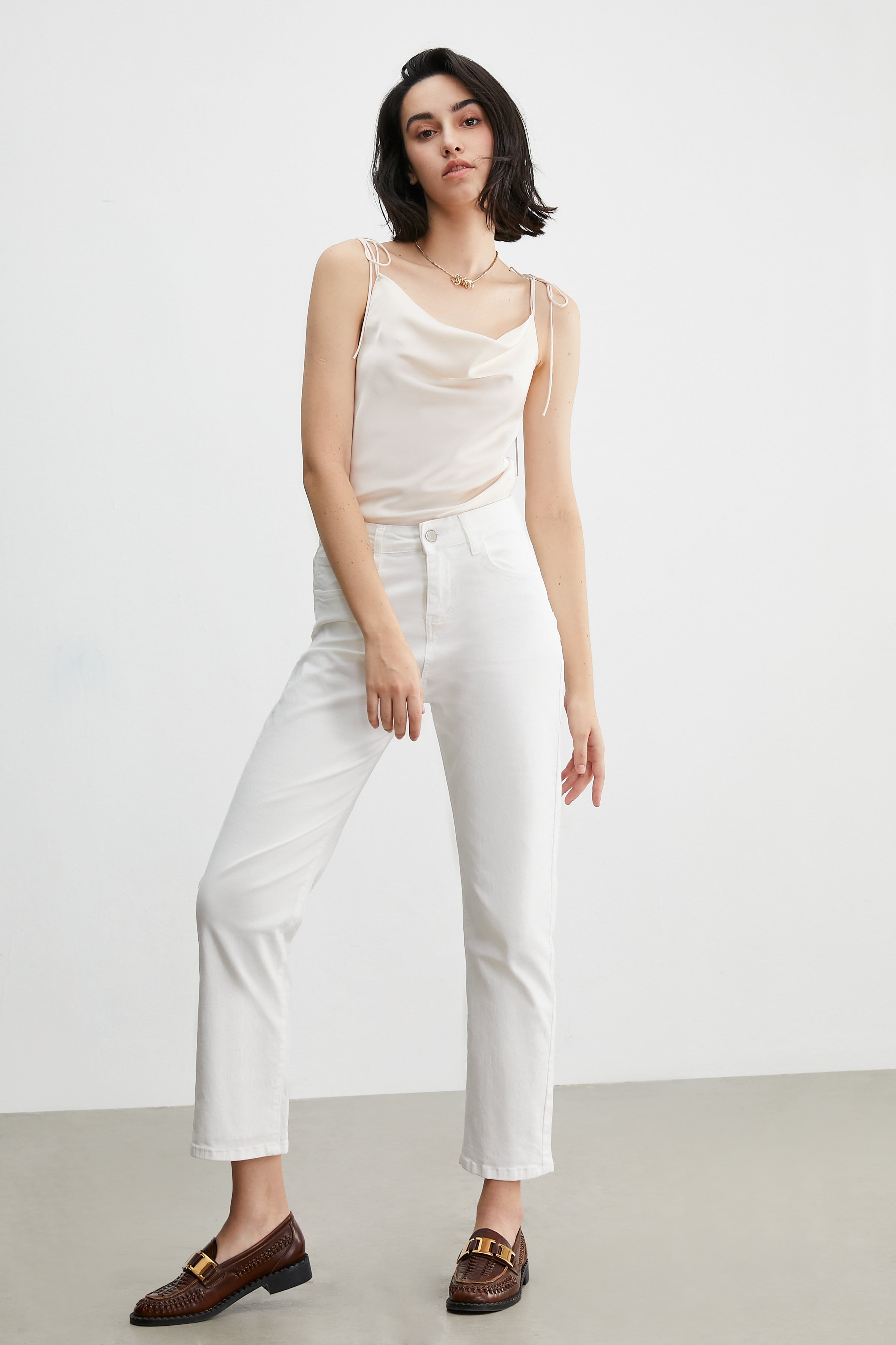 Courtney Beige Cowl Neck Tank Top