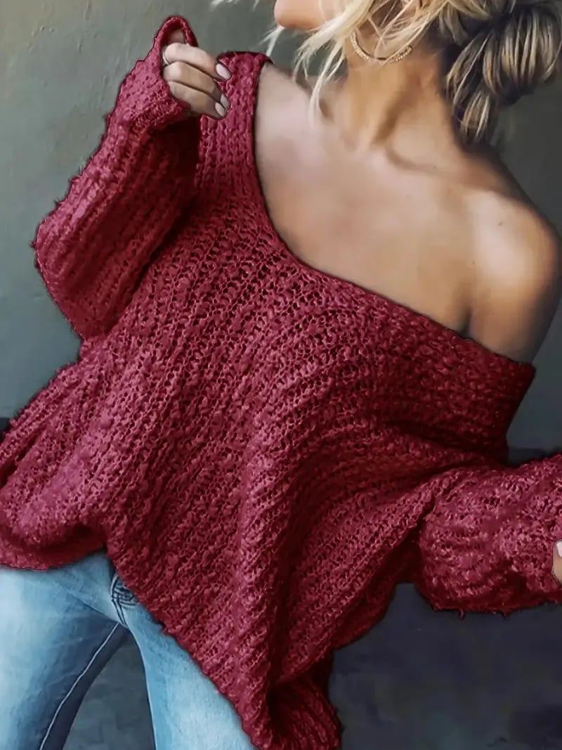 Off-the-Shoulder Sweater Loose Lightweight Pullover Top