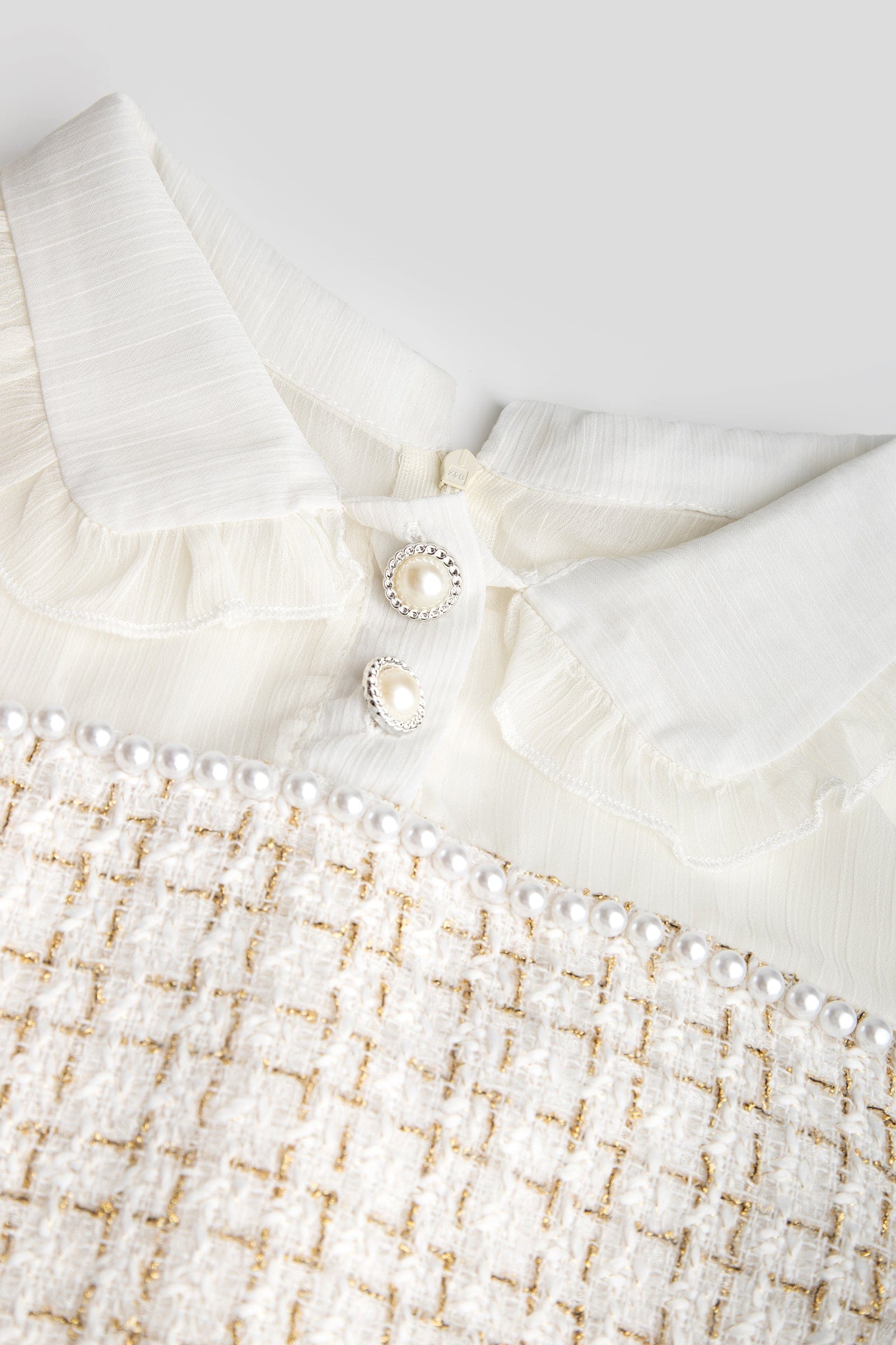 White Mesh Yoke Tweed Mini Dress