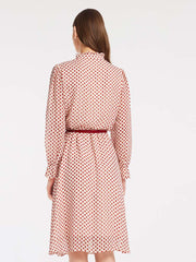 Gathered Waist Chiffon Polka Dot Midi Dress