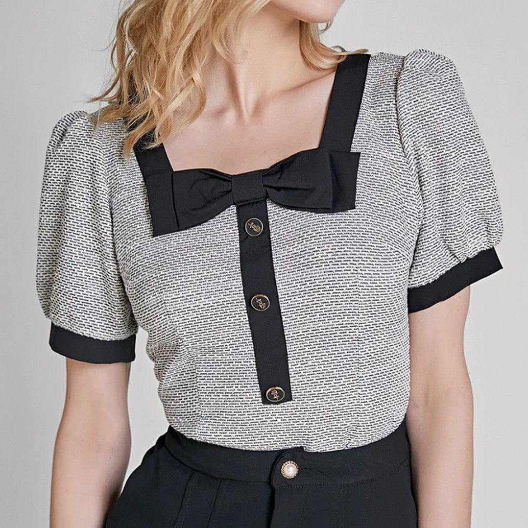 Grey Square Neck Puff Sleeve Blouse
