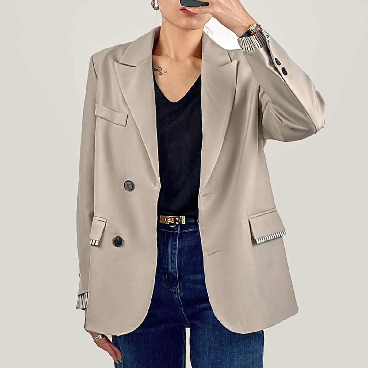 Linen Single-Breasted Peak Lapels Blazer