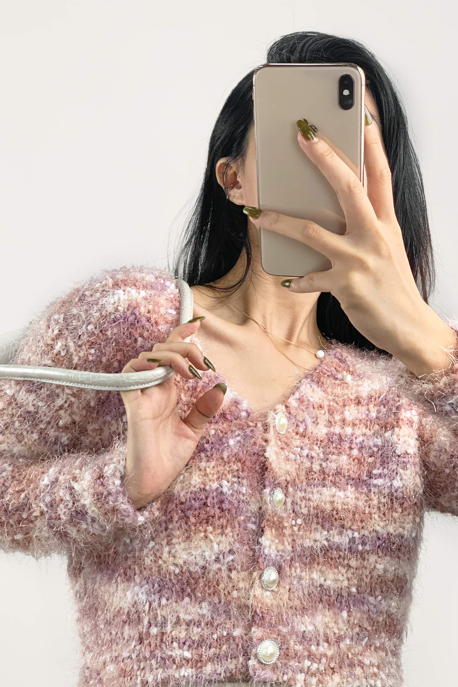 Pink Striped Fuzzy Knit Cardigan