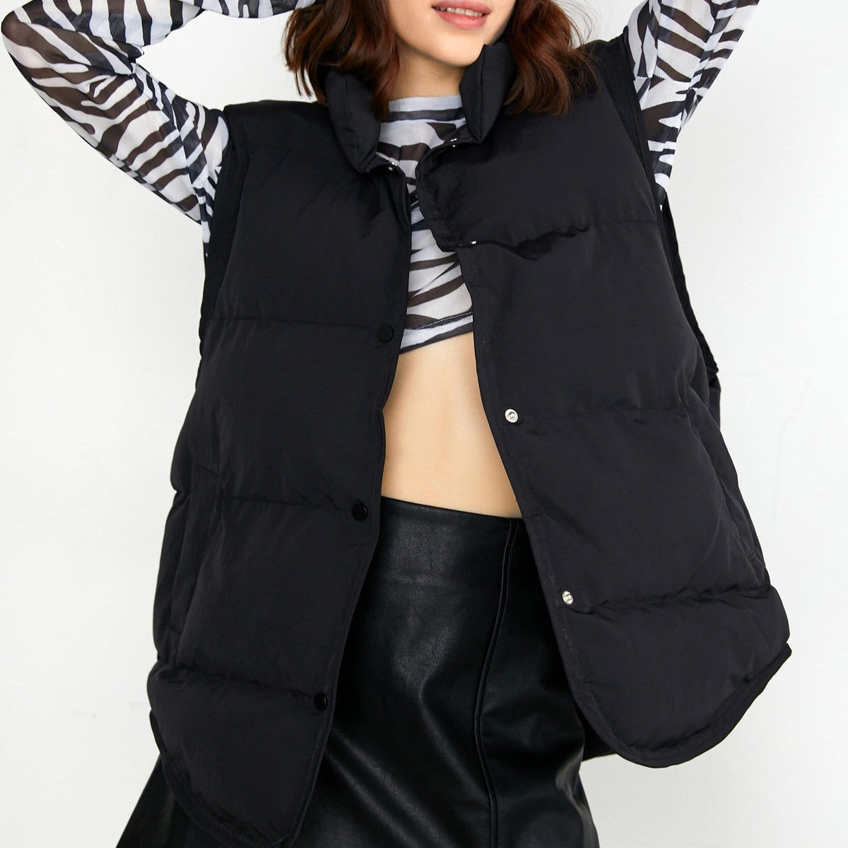 Nomi Black Stand Collar Puffer Vest