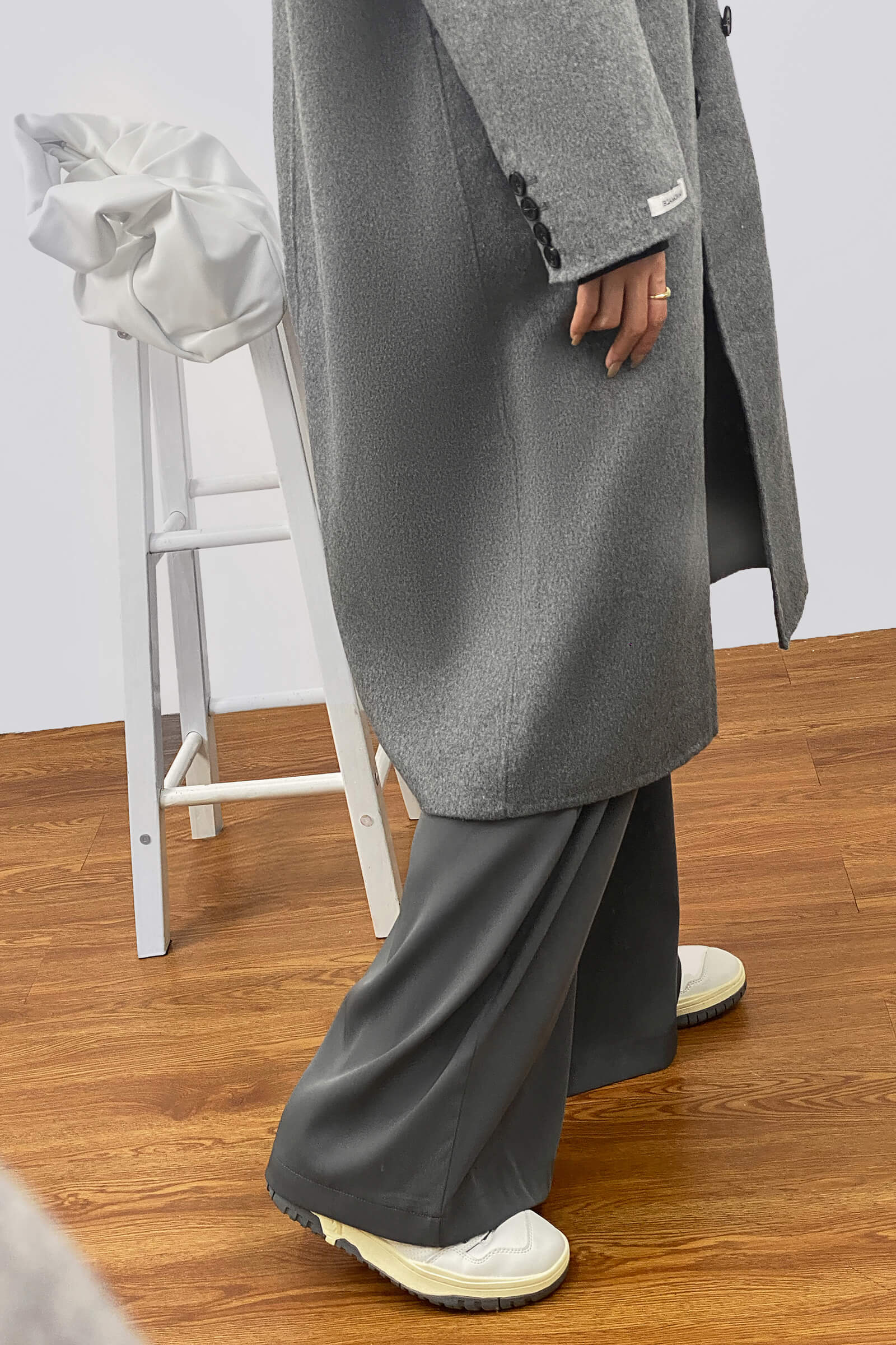 Grey Premium Wool Double-Breasted Longline Coat