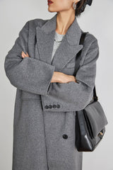 Grey Premium Wool Double-Breasted Longline Coat