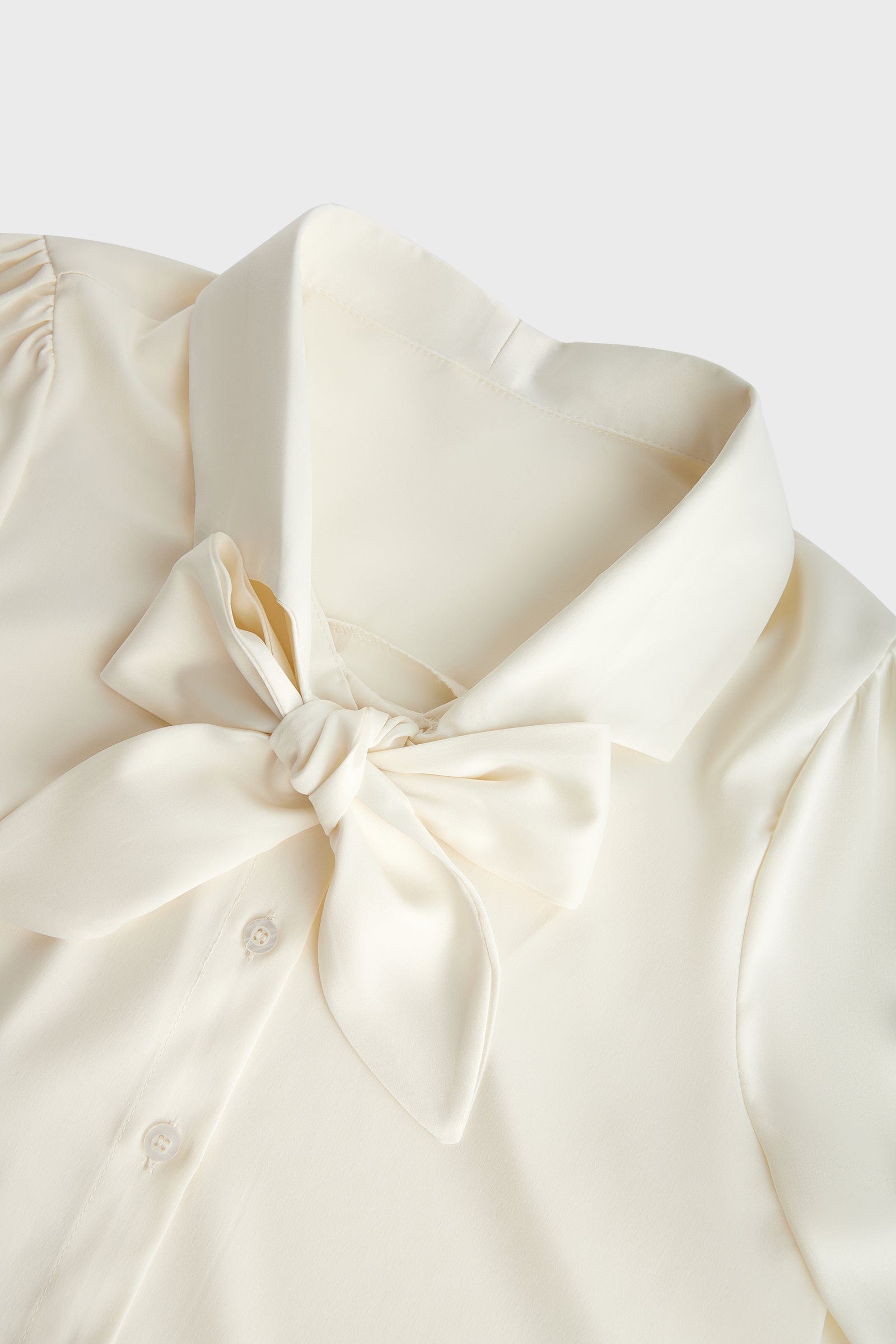 Ivory Satin Tie-Neck Long Sleeve Shirt