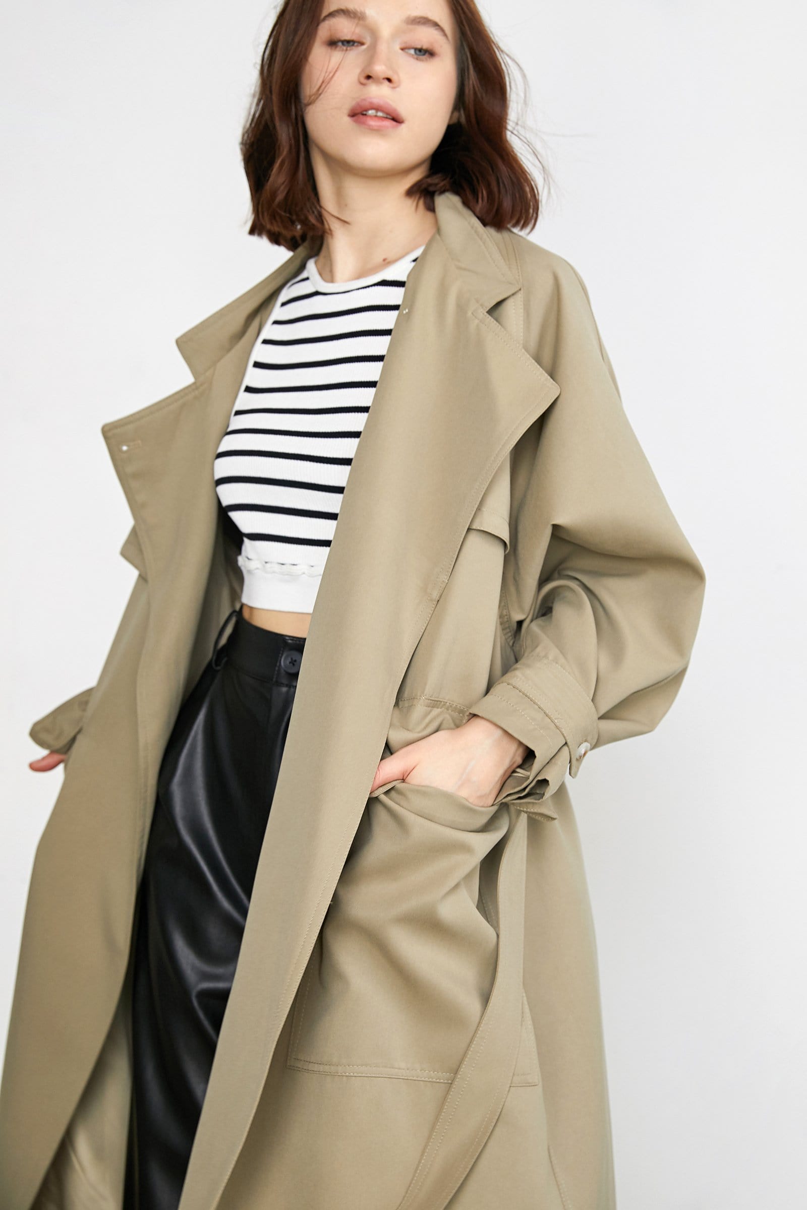 Elfrieda Tan Waterfall Collar Trench Coat