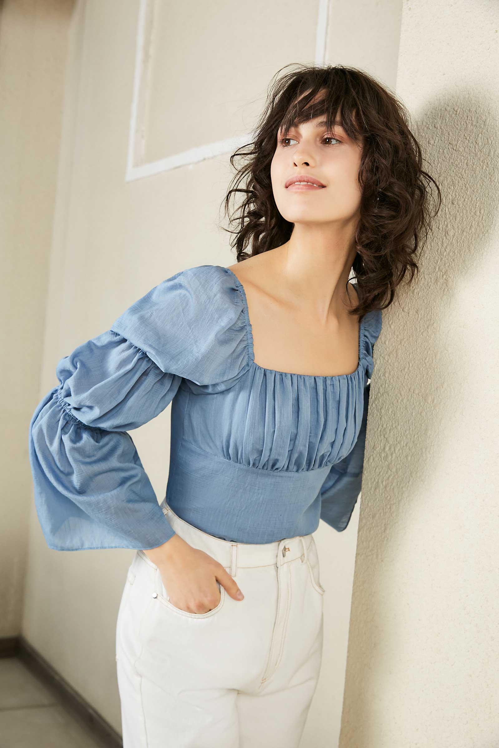 Cathy Blue Wide Cropped Blouse