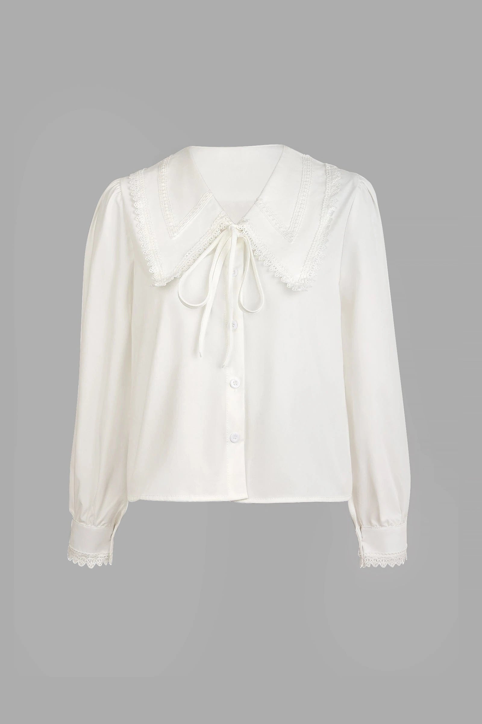 White Lace Trim Button-Up Shirt