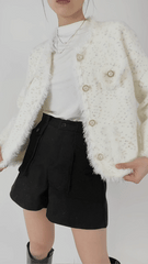 White Patched Pocket Frayed Trim Cardigan