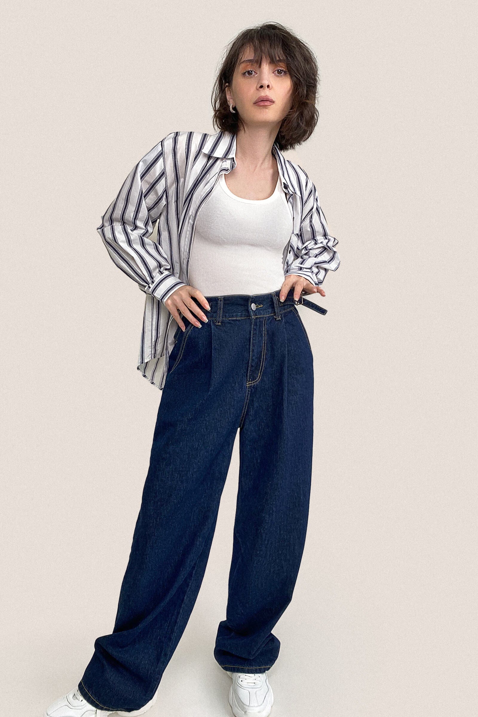 Royal Blue Full-Length Wide Leg Jeans