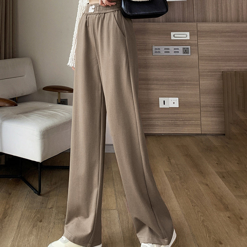 Light Khaki High-Waisted Straight Slacks