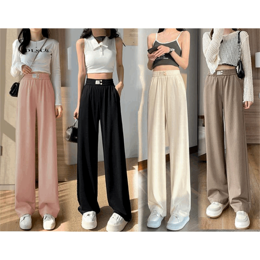 Pink High-Waisted Straight Slacks