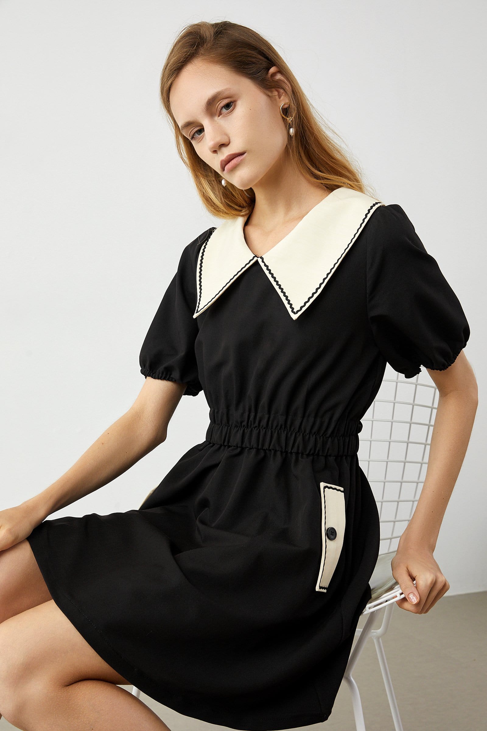 Zoie Black Puff Sleeves Mini Dress