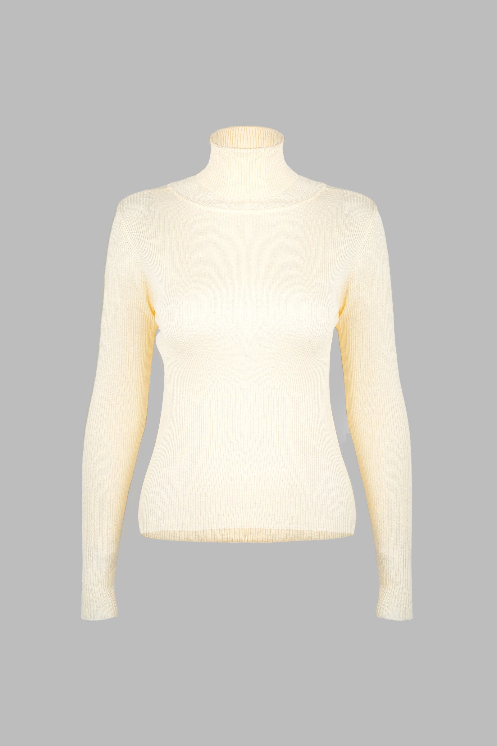 Solid Beige Premium Wool Turtleneck Sweater