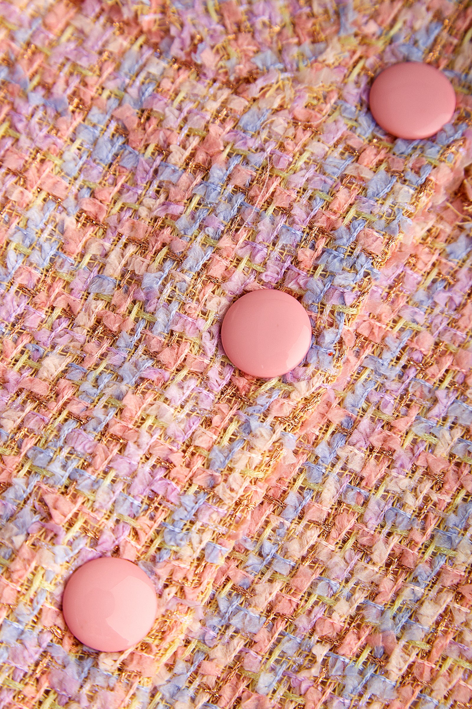 Pink Button-Up Short Sleeve Cropped Tweed Jacket