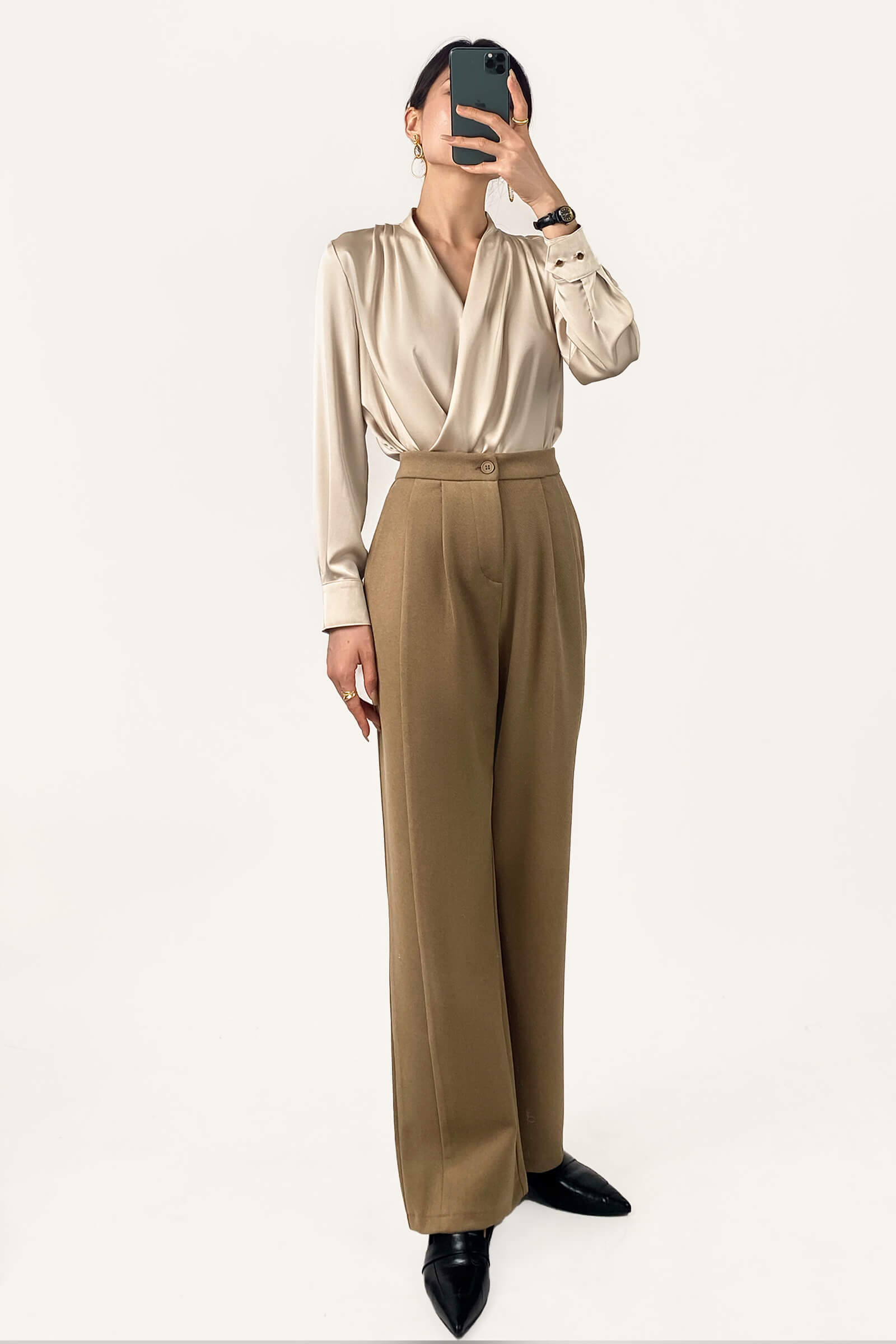 Sea Shell Ruched Long Sleeve Surplice Blouse