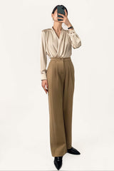 Sea Shell Ruched Long Sleeve Surplice Blouse