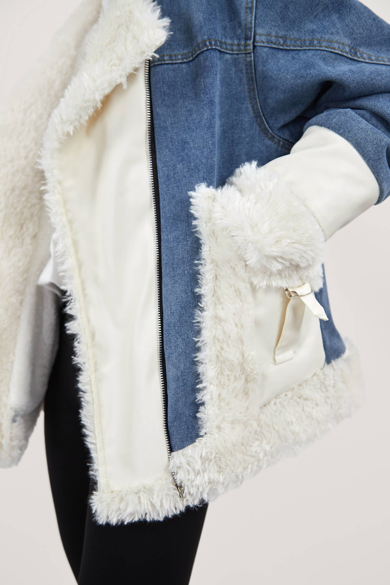 Zip Up Teddy Denim Jacket