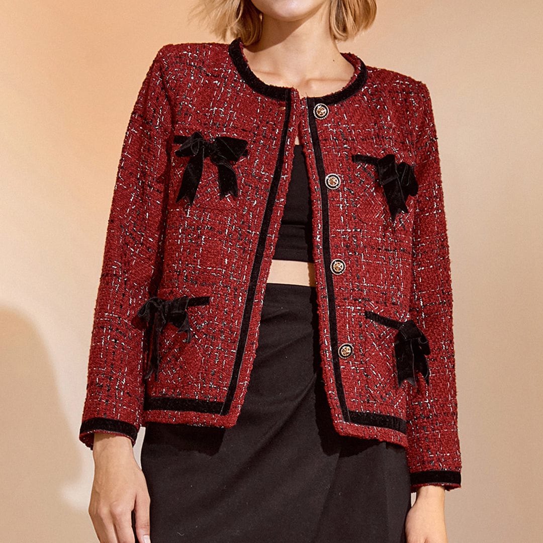 Finlay Fire Brick Bow Textured Jacket Set