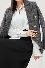 White Tie Neck Satin Blouse