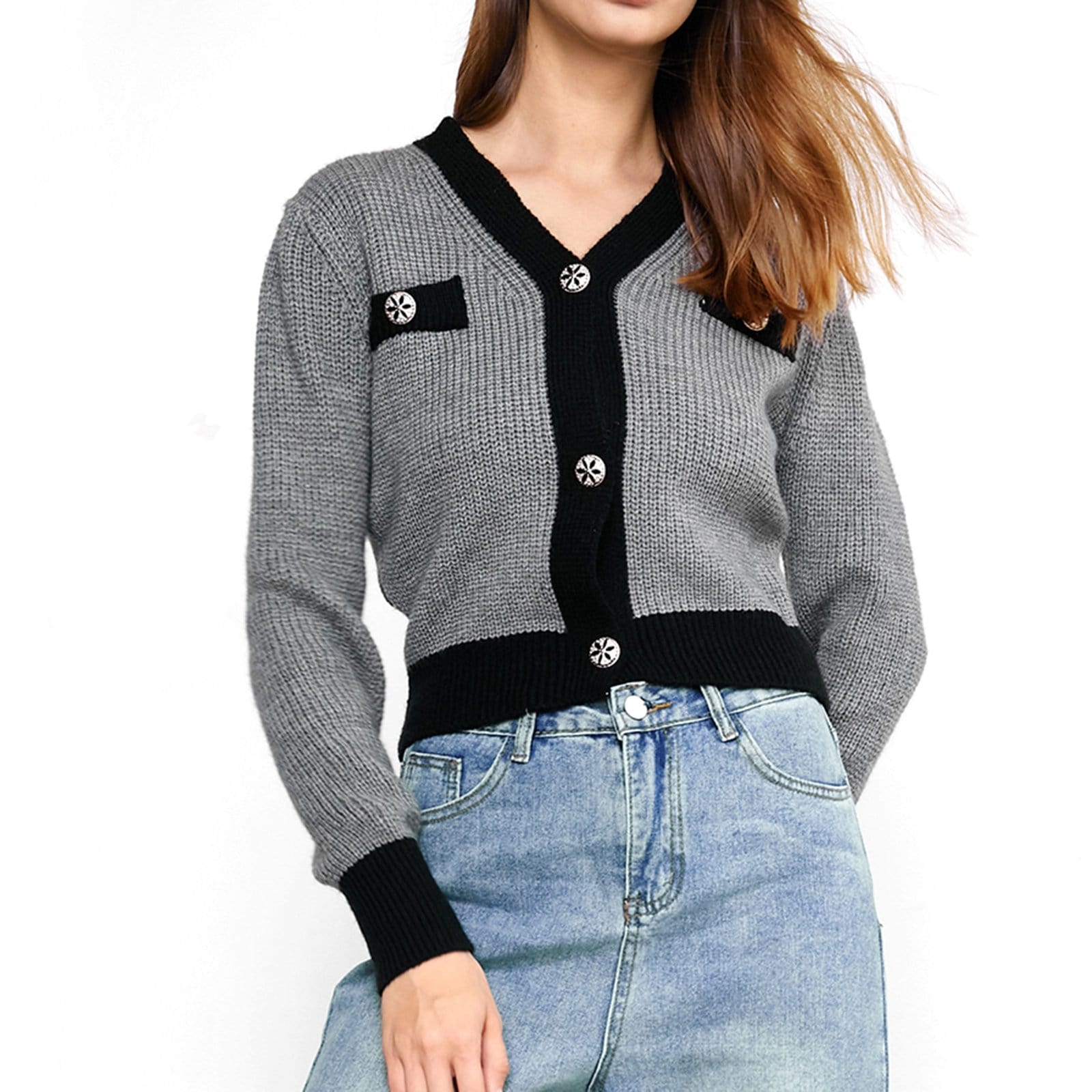 Meyer Light Slate Gray Contrast Cardigan