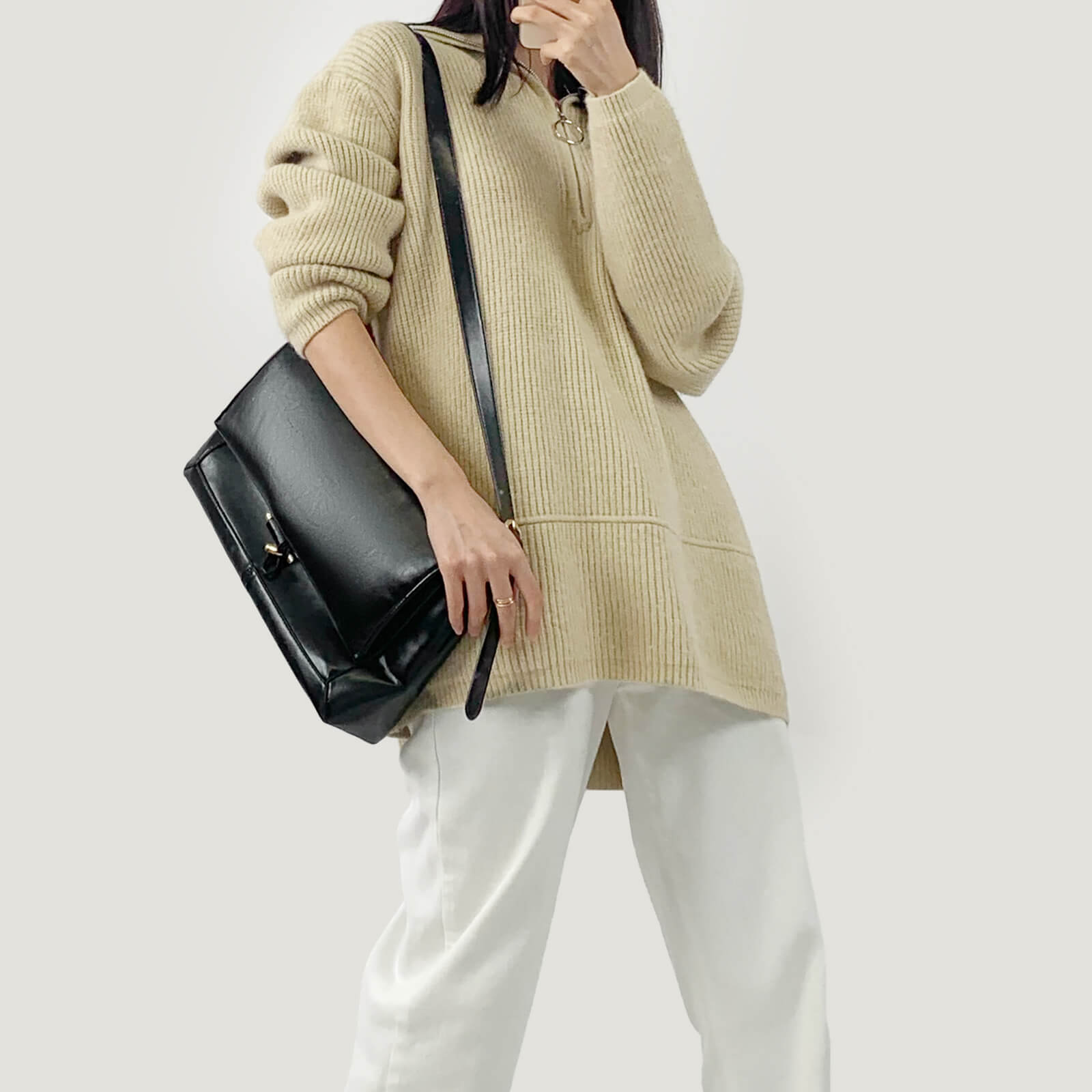 Khaki Collared Half-Zip Oversized Sweater