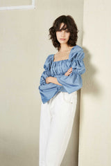 Cathy Blue Wide Cropped Blouse