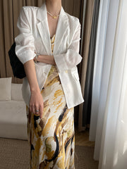 Yellow Satin Flounce-Trimmed Off-the-Shoulder Maxi Dress