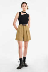 Black Rib-Knit Asymmetric Cut Out Tank Top