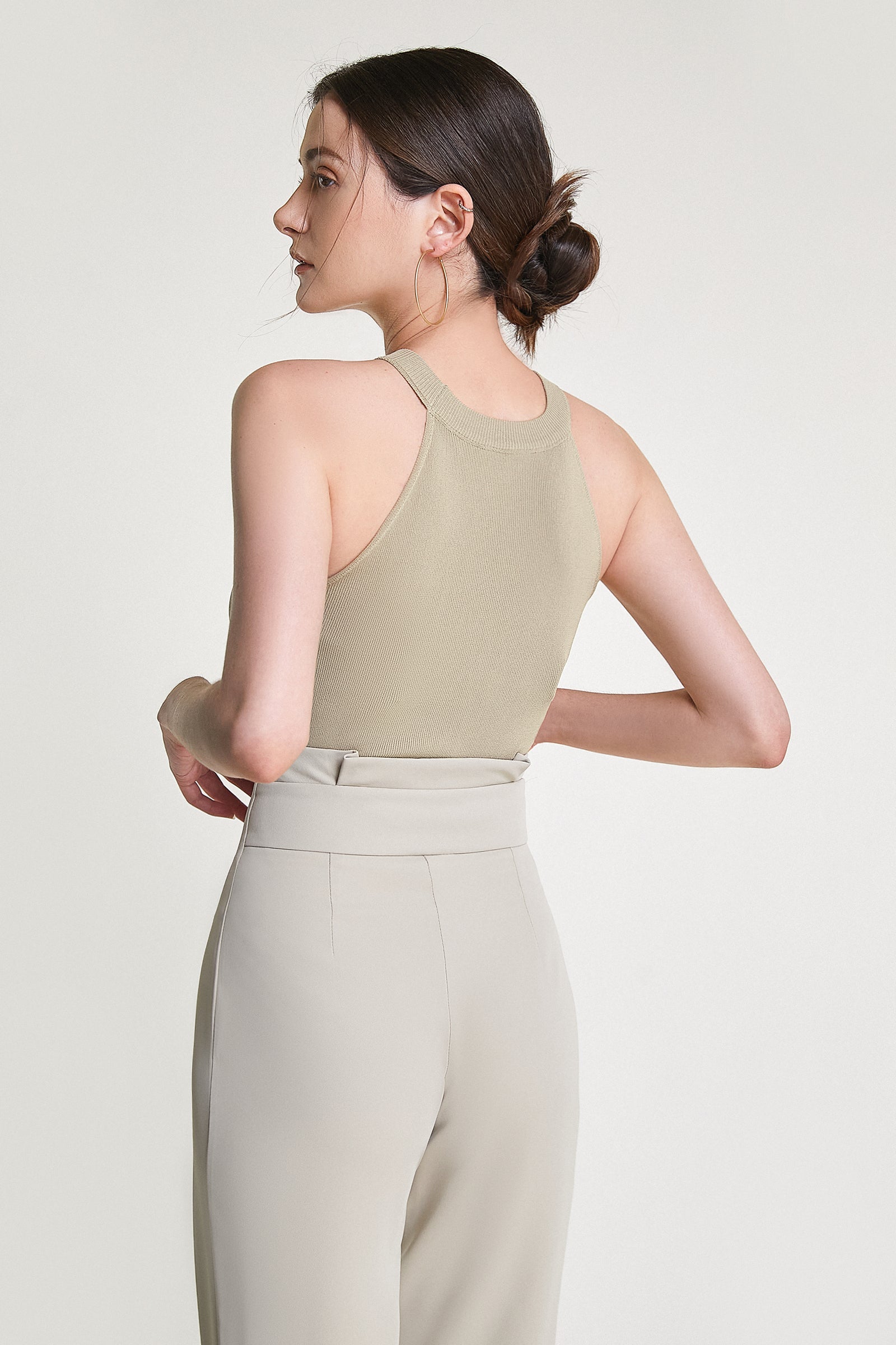 Tan Halterneck Knitted Longline Tank Top