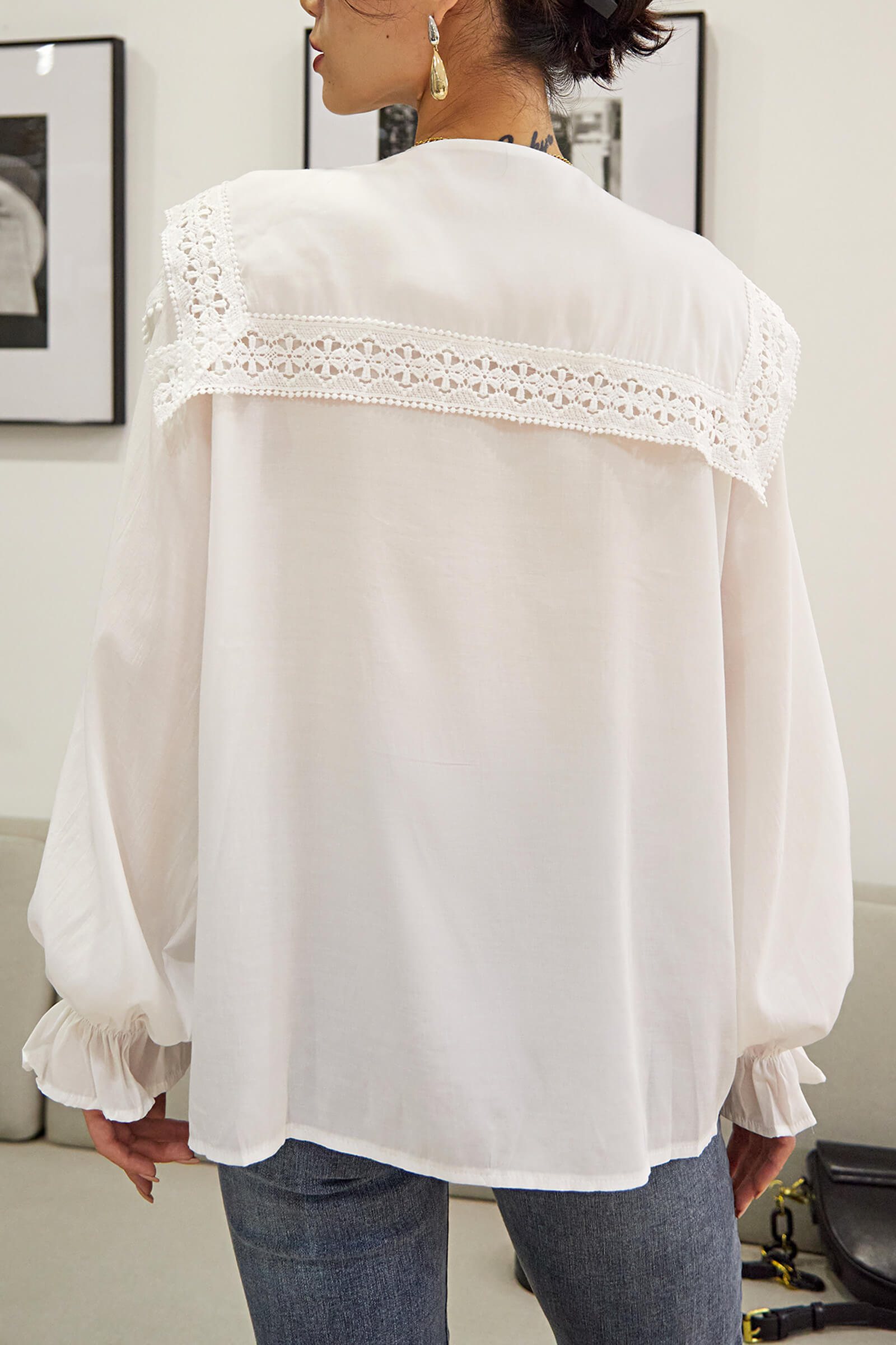 White Doll-Collar Bell Sleeve Blouse