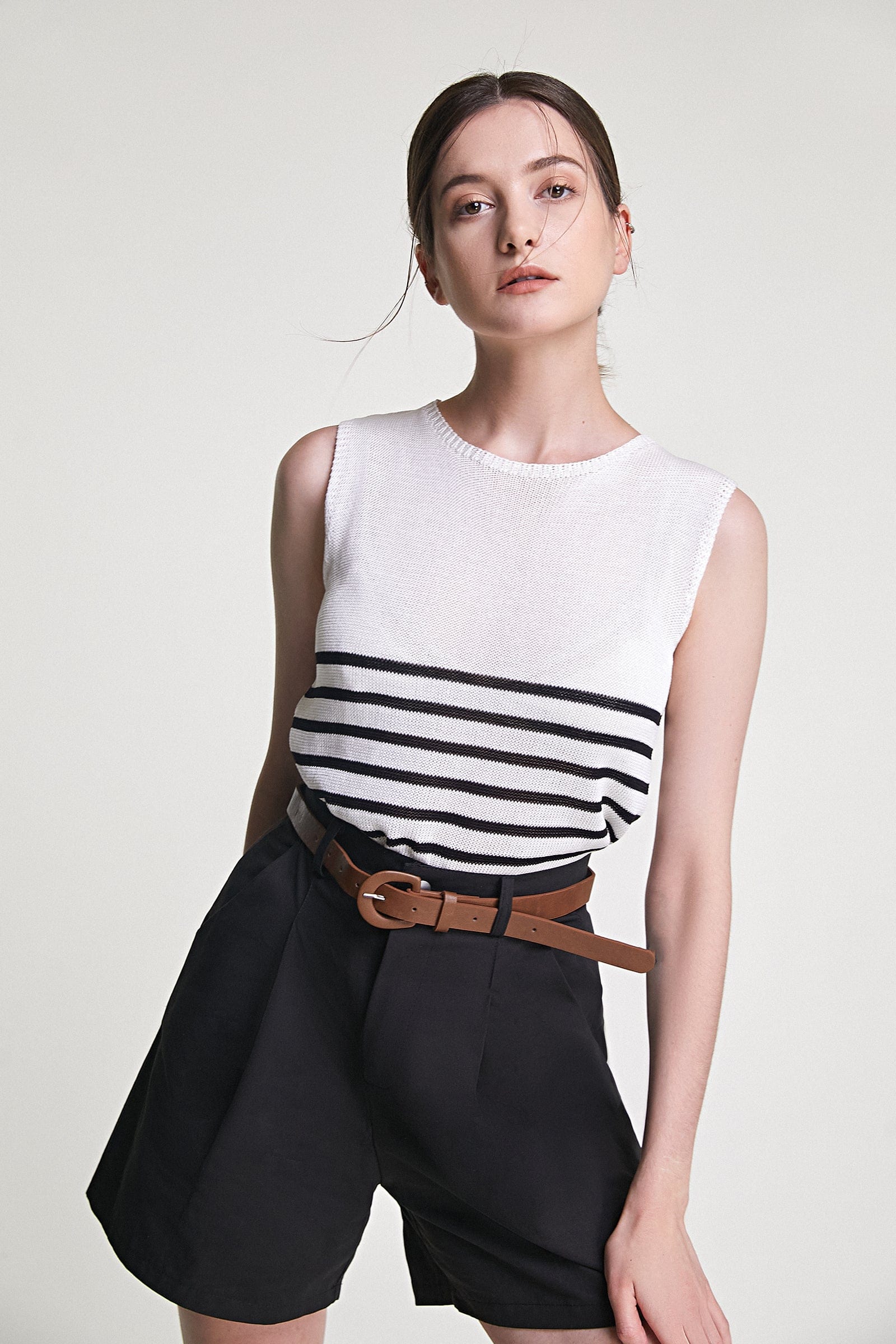 White Striped Knitted Tank Top