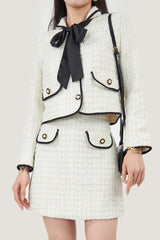 Fake Flap Pocket Bow Detailed Jacket&Mini Skirt Two-Piece Set