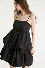 Black Tiered Puffball Mini Dress