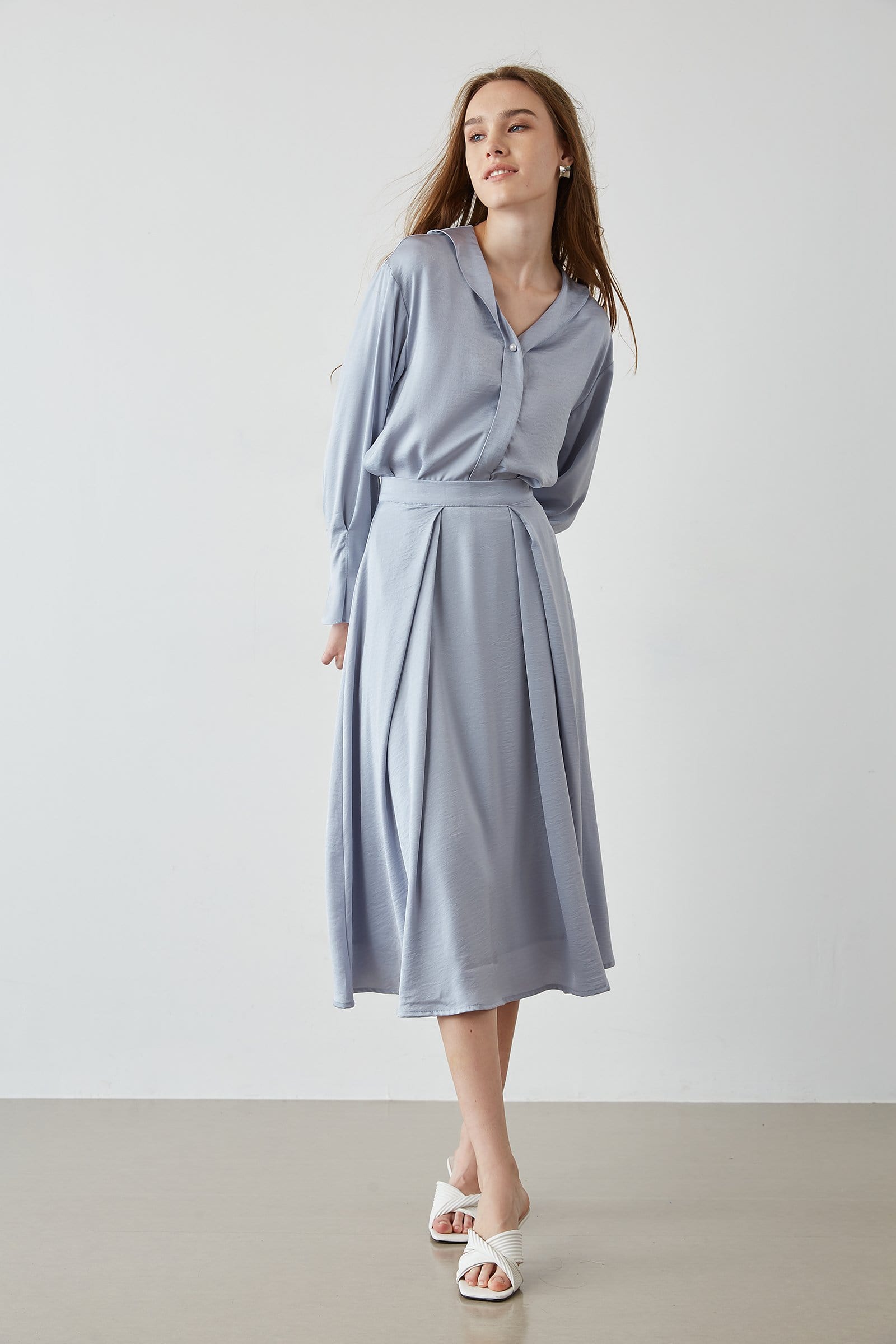 Keren Light Blue Puff Sleeve Shirt