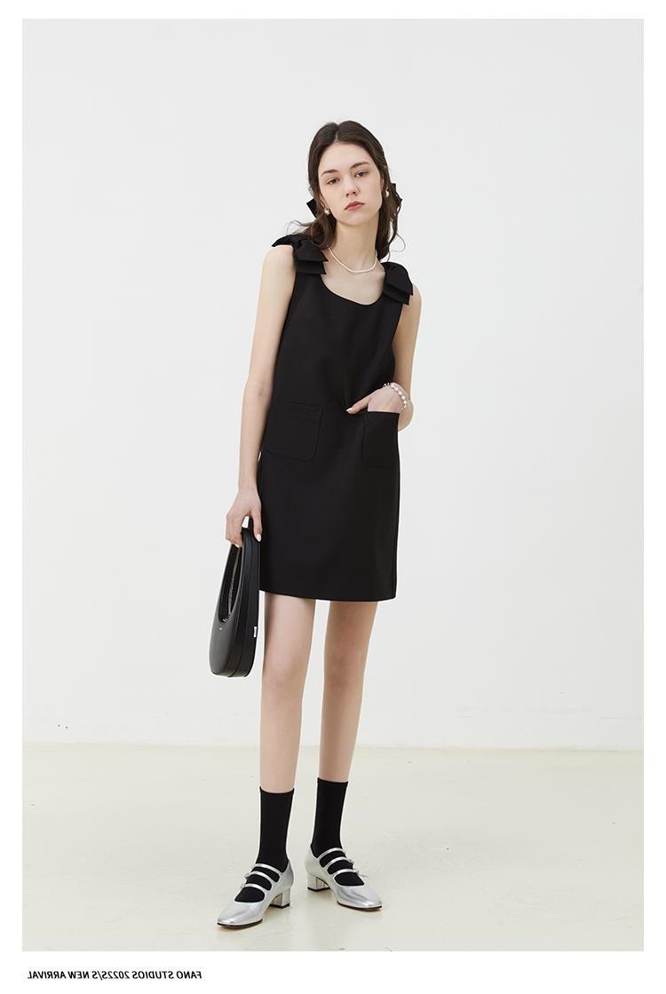 Black Sleeveless Bow Detail A-Line Mini Dress