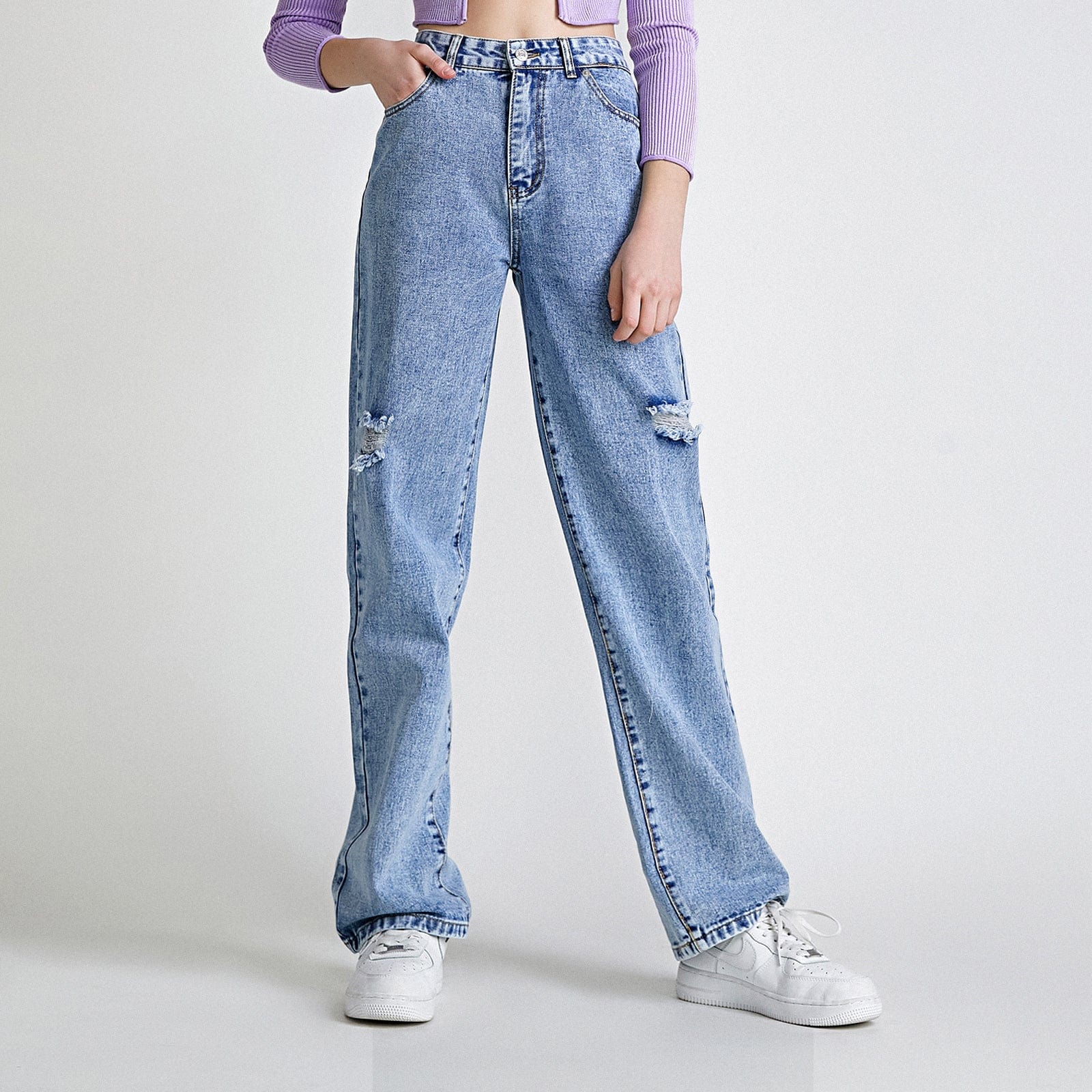 Dark Blue Ripped High Jeans