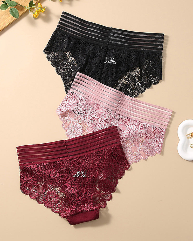 Women's High Waist Tummy Control Seamless Flower Lace Breathable Panties
