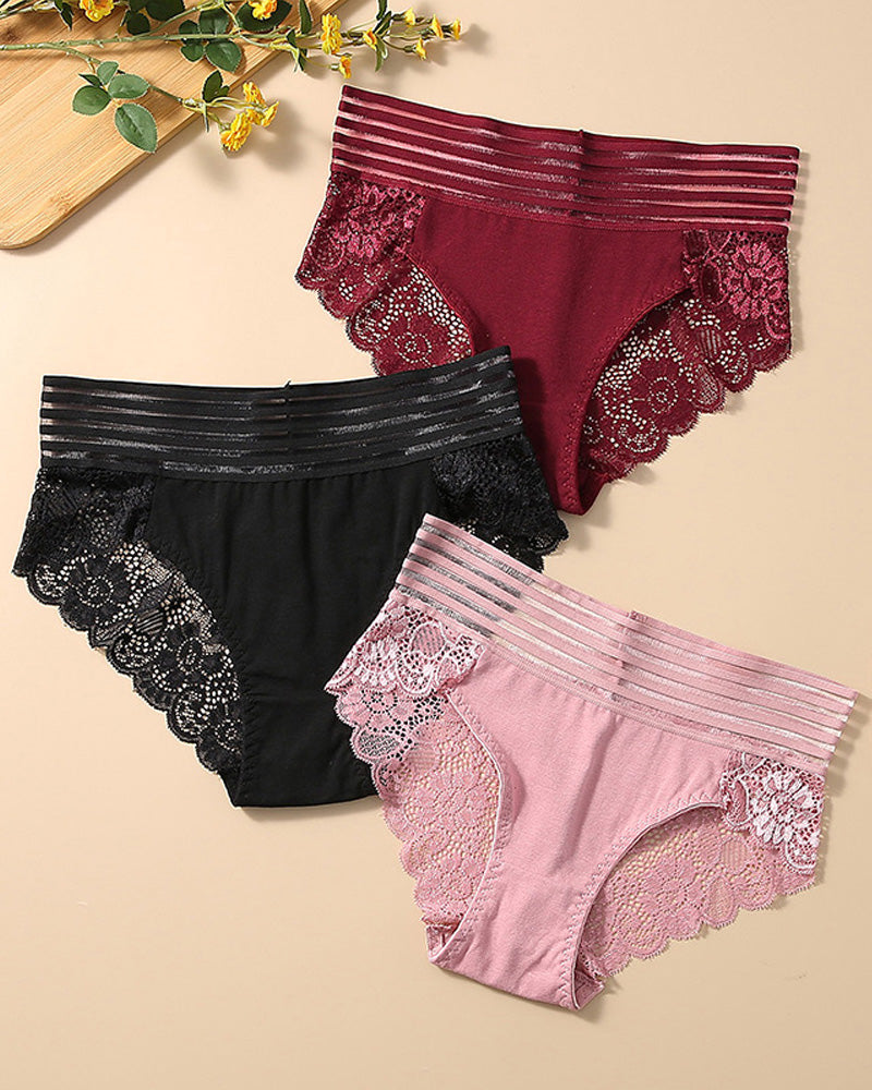Women's High Waist Tummy Control Seamless Flower Lace Breathable Panties